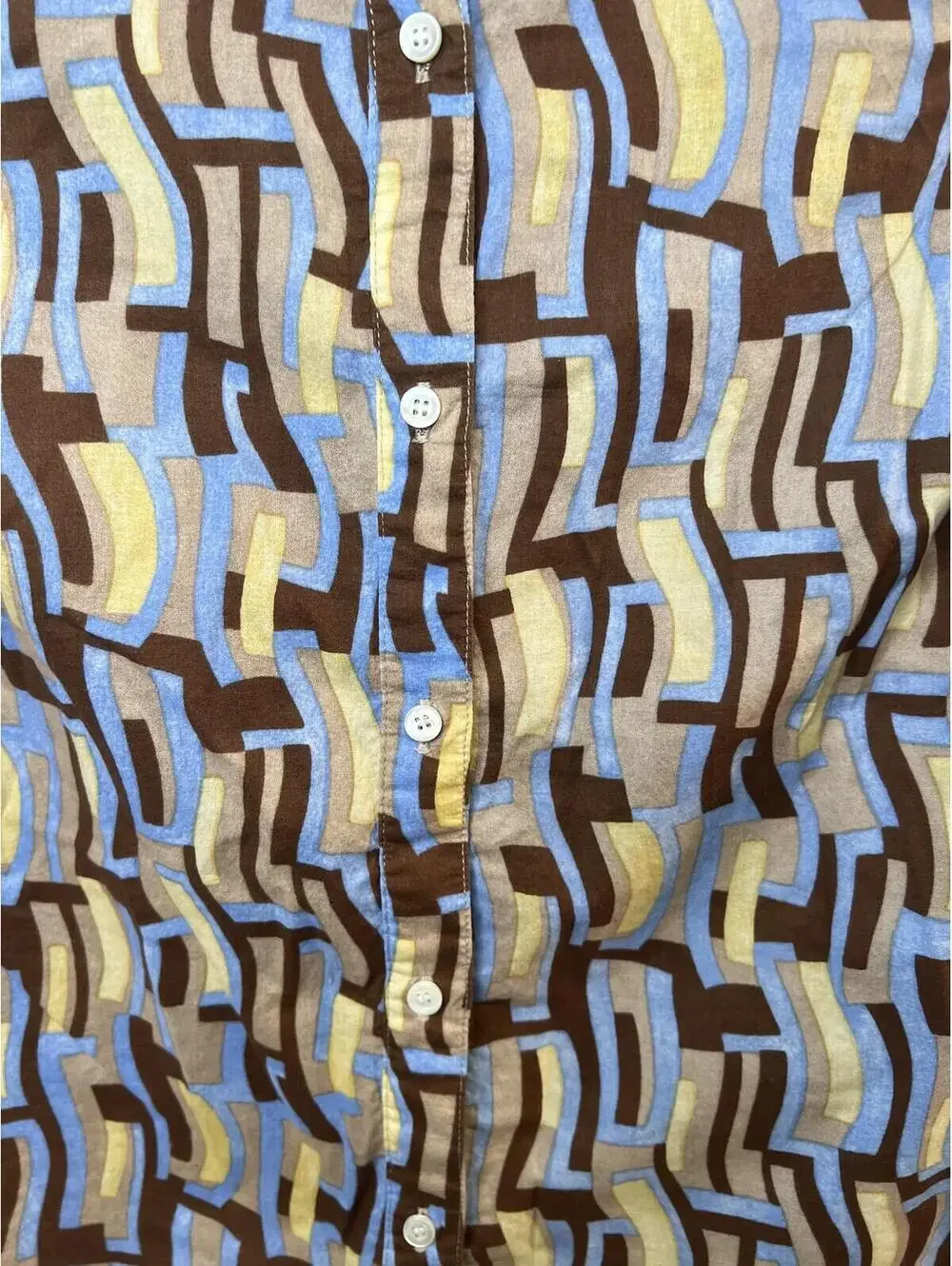J. McLaughlin Printed Cotton Top Abstract Art Retro Blue & Brown Button Up Small - Picture 5 of 10